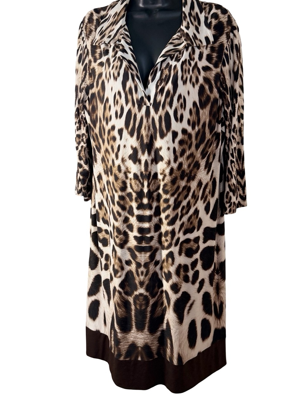 Chicos Leopard Print Collared Shift Dress - Brown & Cream